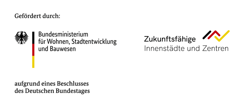 Logo einer Bundesbehörde mit schwarzer Schrift und Grafiken in den Deutschlandfarben